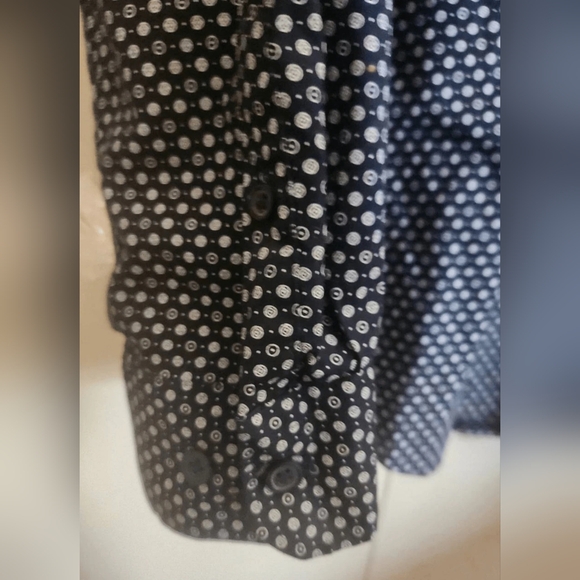 M13 Express Men's Black Button-Down W White Microdots Dress Shirt Long Sleeves - Picture 4 of 9